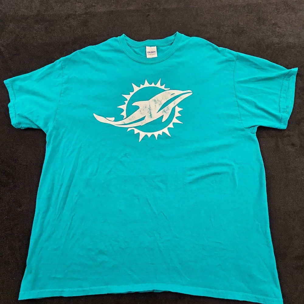 Dolphins Football Logo Blue Short Sleeve Cotton T-Shirt‎ Men's XL